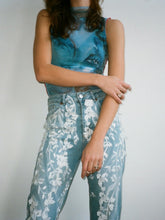 High Waisted Recycled Floral Petal Jeans, Blue Denim
